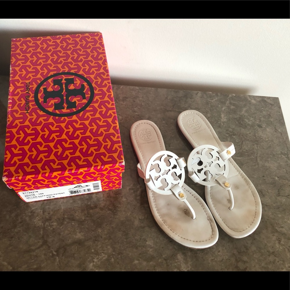 White Tory Burch Miller Sandals